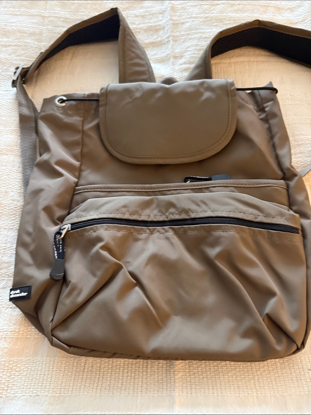 Everyday Taupe Nylon Backpack with Front Zip Pocket